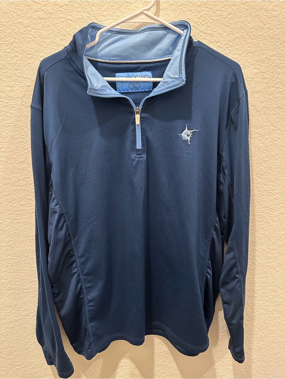 White Water Navy Quarter-Zip Pullover with Light Blue Trim